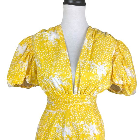 Showpo NWT Ailiza Playsuit Yellow Floral V Neck Puff Sleeve Wide Leg Romper - Picture 8 of 16